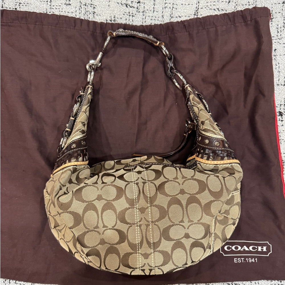 Coach Tan and Brown Signature Hobo Bag - early 2000’s vintage